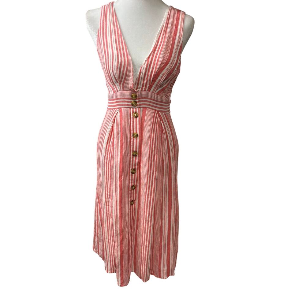 Lulus Estnelly Red Striped Button Front Midi Dress XS